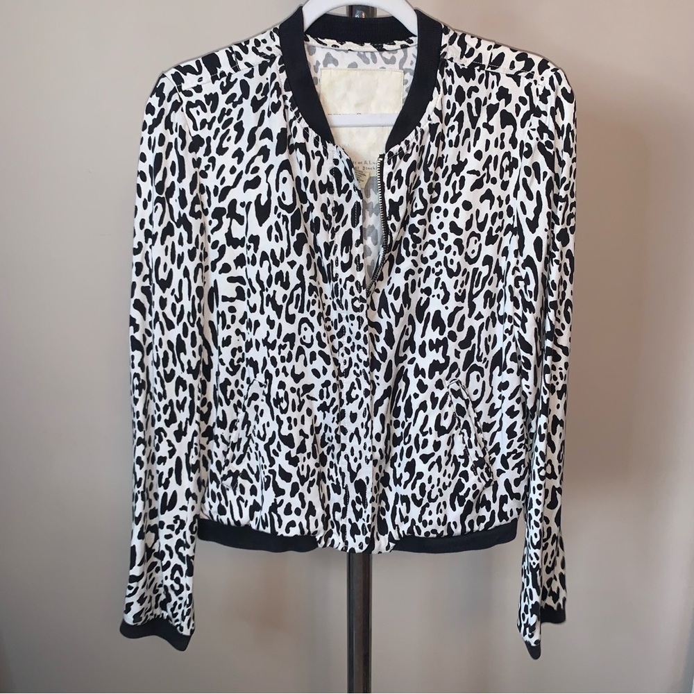 Ralph Lauren Zip Up Leopard Bomber Jacket Black white